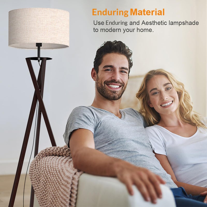 LEPOWER Tripod Floor Lamp, Mid Century Wood Floor Lamps for Living Room, Bedroom and Office, Flaxen Lamp Shade with E26 Lamp Base - Image 5